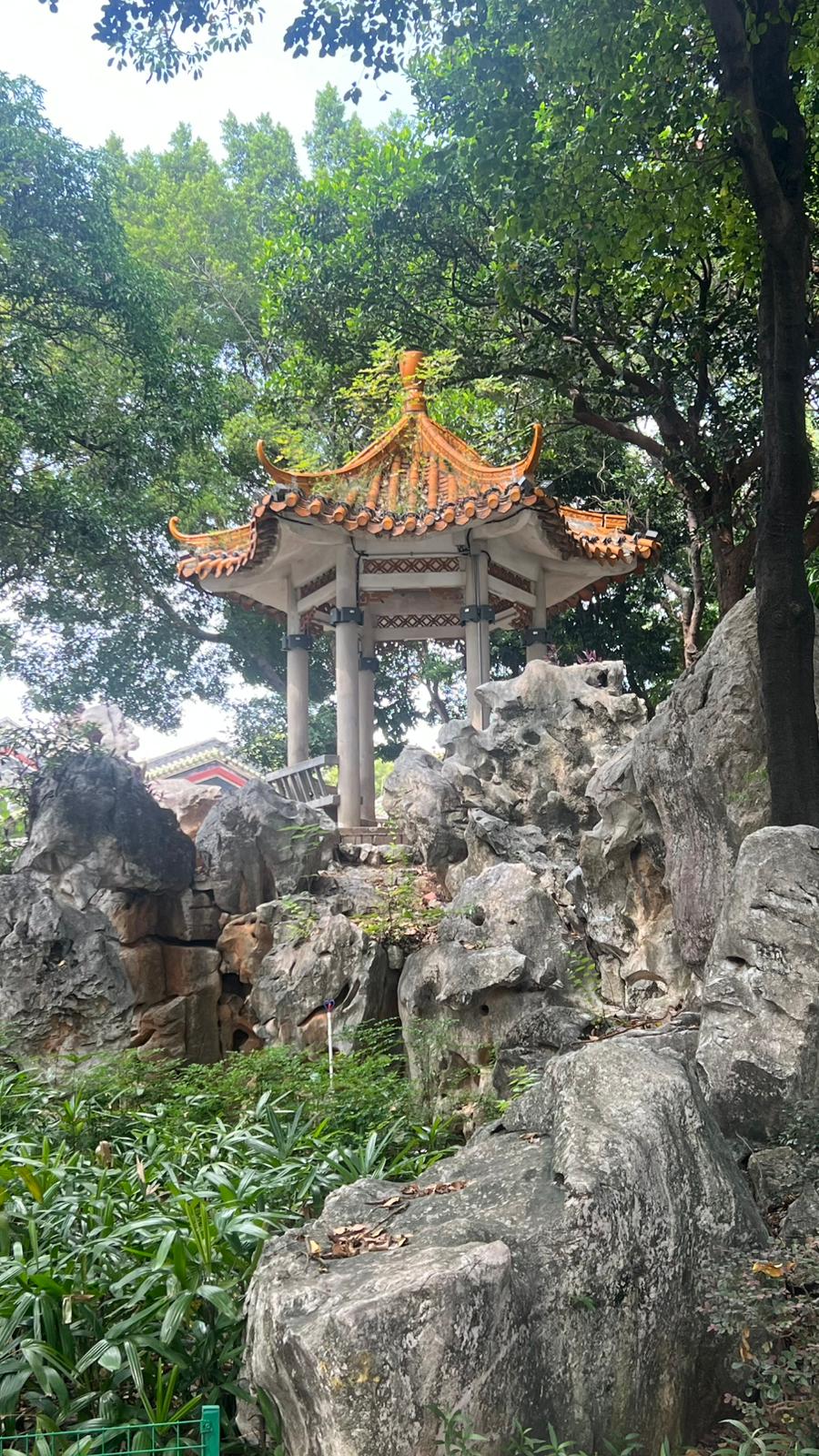 Traditional pavilion and rockery garden in Shiwan Park, Foshan